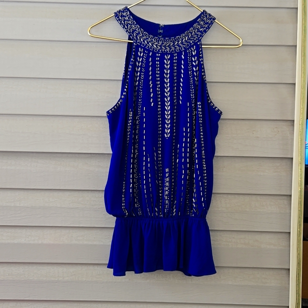 Blue sleeveless beaded top